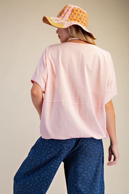 Easel BLUSH MINERAL WASHED BOXY KNIT TOP