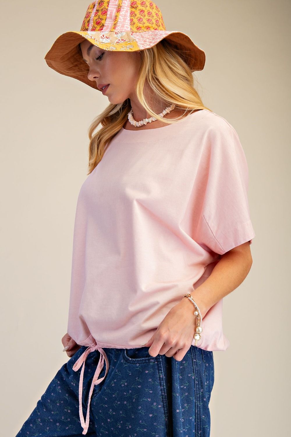 Easel BLUSH MINERAL WASHED BOXY KNIT TOP