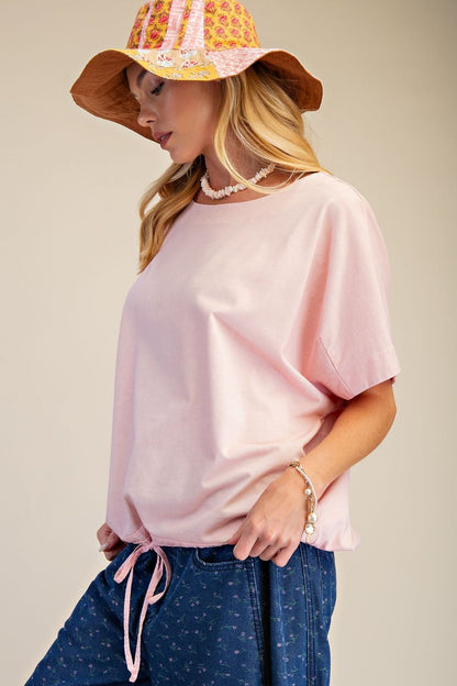 Easel BLUSH MINERAL WASHED BOXY KNIT TOP