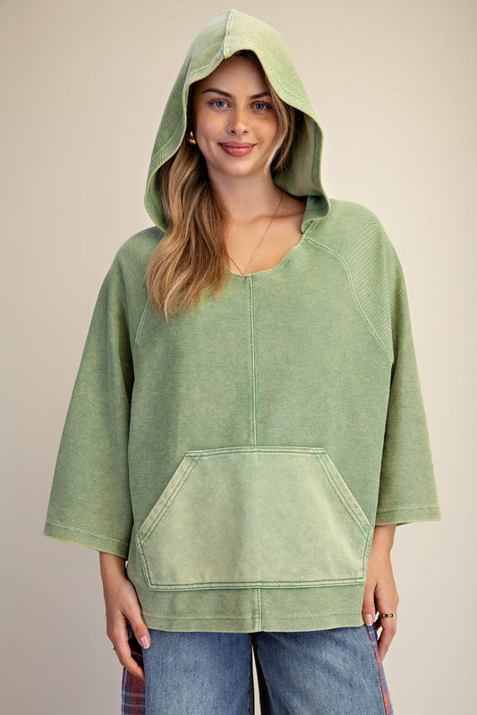 Easel Textured knit mineral washed hooded pullover
