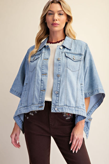 Easel Dolman Sleeve Washed Denim Cape Jacket