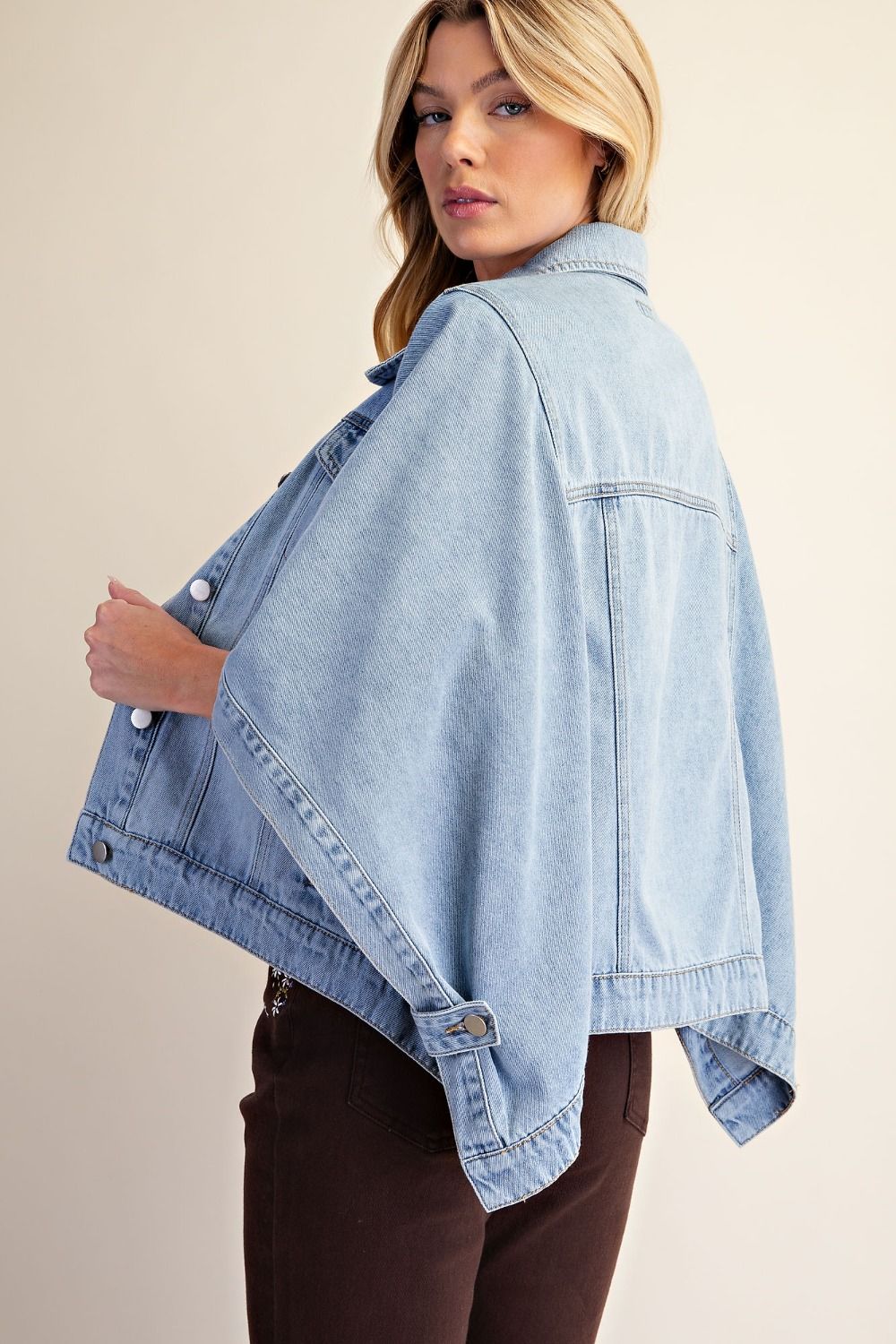 Easel Dolman Sleeve Washed Denim Cape Jacket