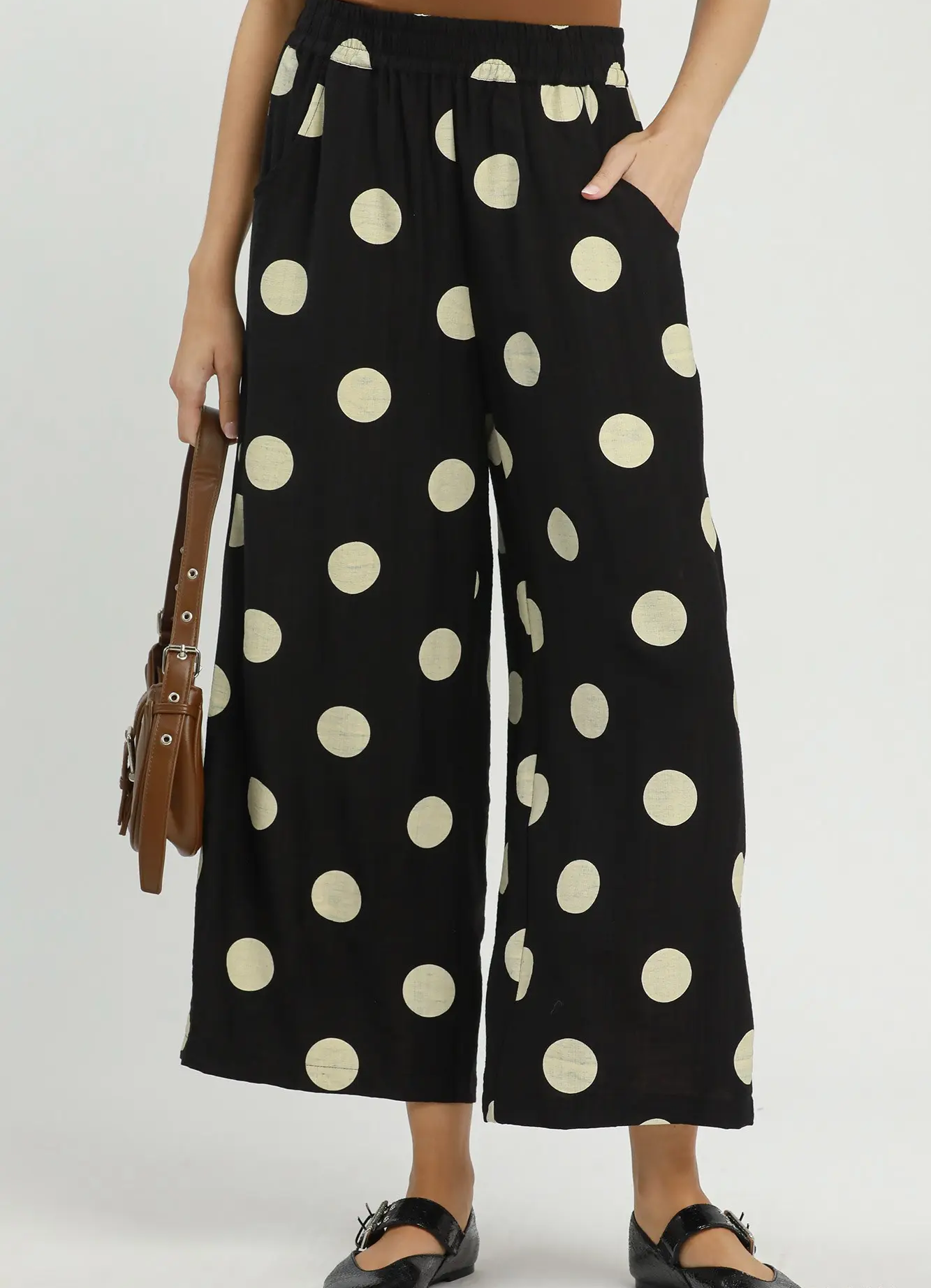 Umgee Polka Dot Wide Leg Crop Pants with Pockets