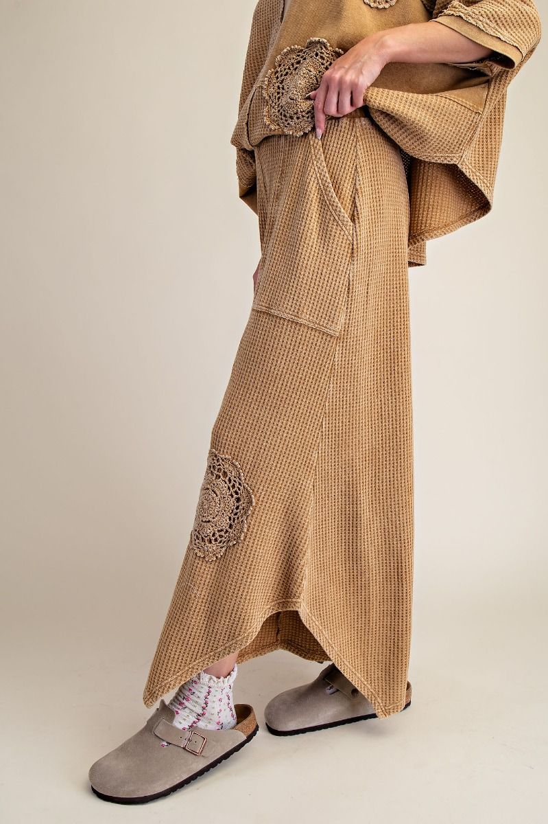 Easel Golden Kiwi Crochet Patch Detailing Washed Thermal Pants