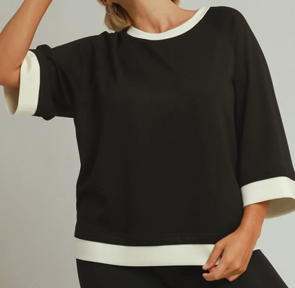 Umgee Plus Size LUXEKNIT Colorblock Crewneck Raglan Sleeve Top