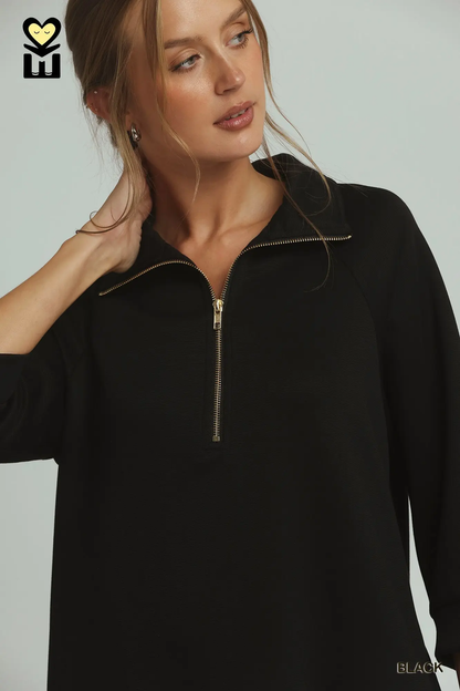 Umgee Black CLOUDKNIT 3/4 Sleeve Flare Dress