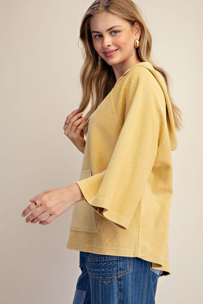 Easel Dijon  TEXTURED KNIT WASHED HOODED PULLOVER