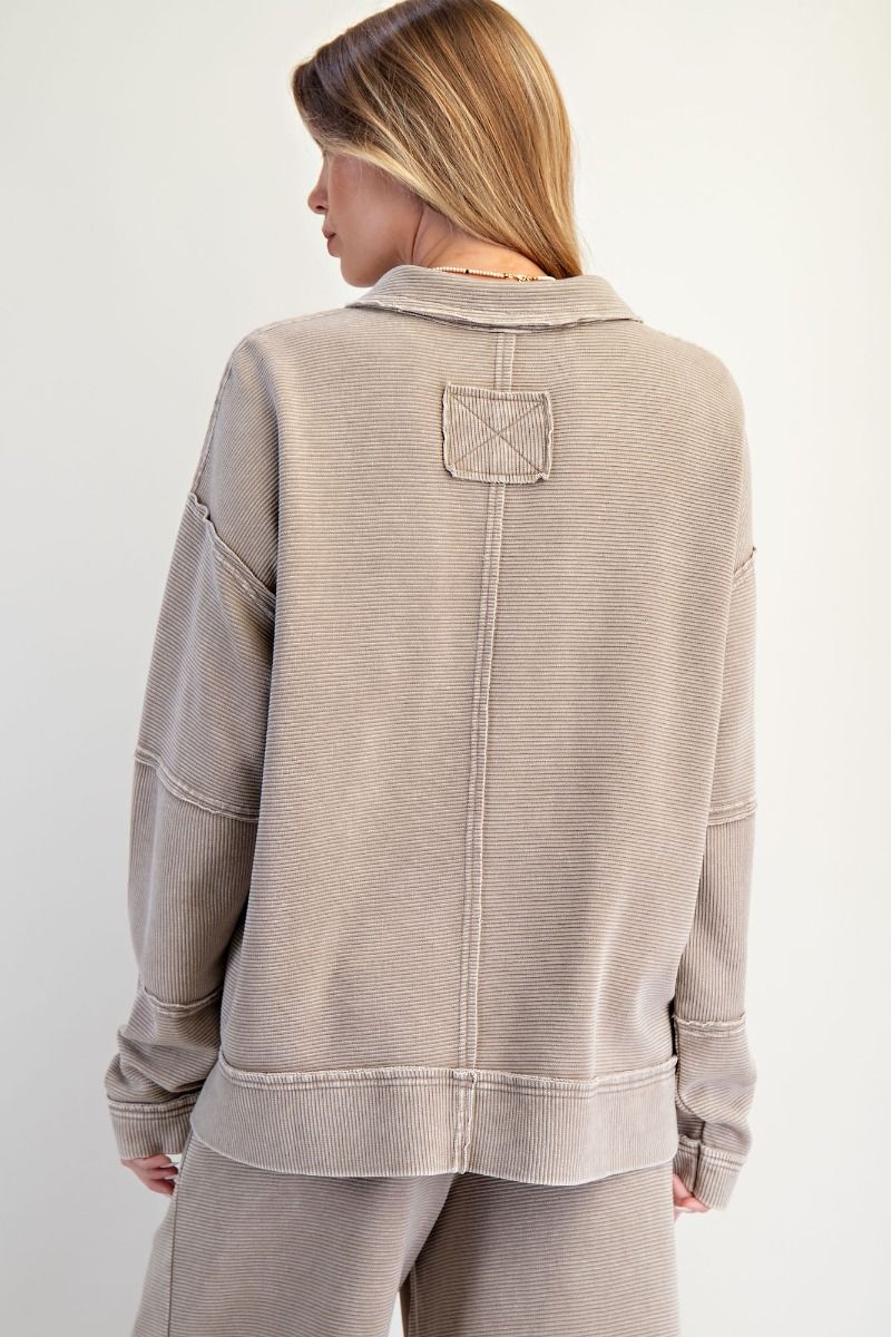 Easel Light Mocha Textured Thermal Washed Pullover