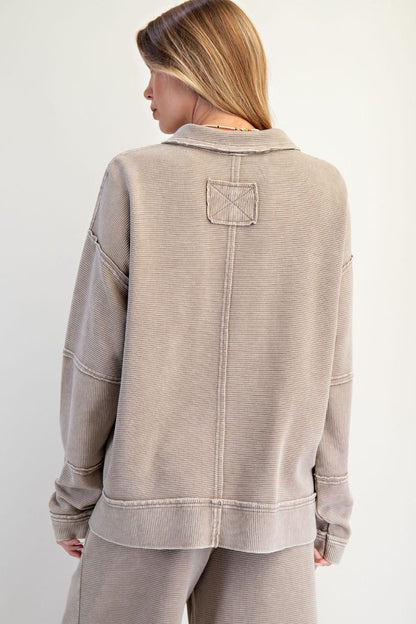 Easel Light Mocha Textured Thermal Washed Pullover