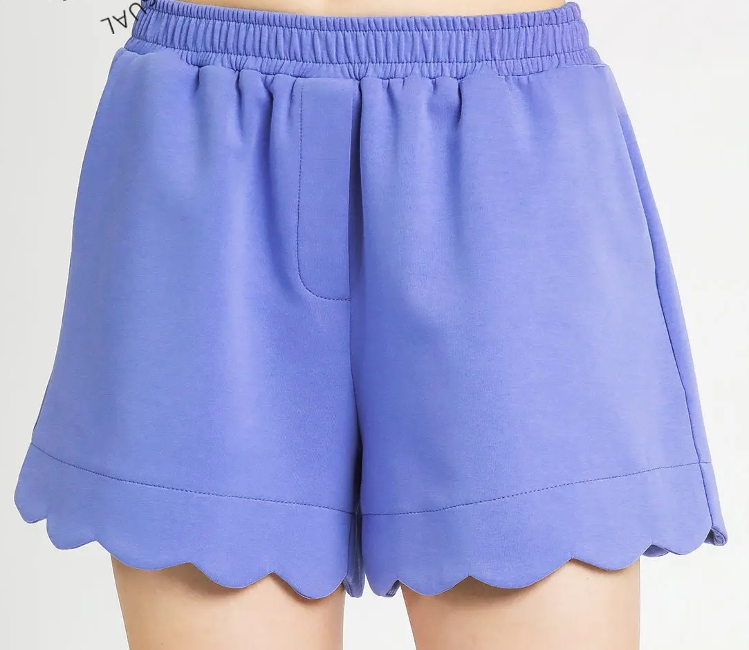 Umgee Peri Blue Scalloped Hem Shorts