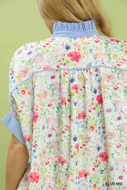 Umgee Floral Print Button-Down Top