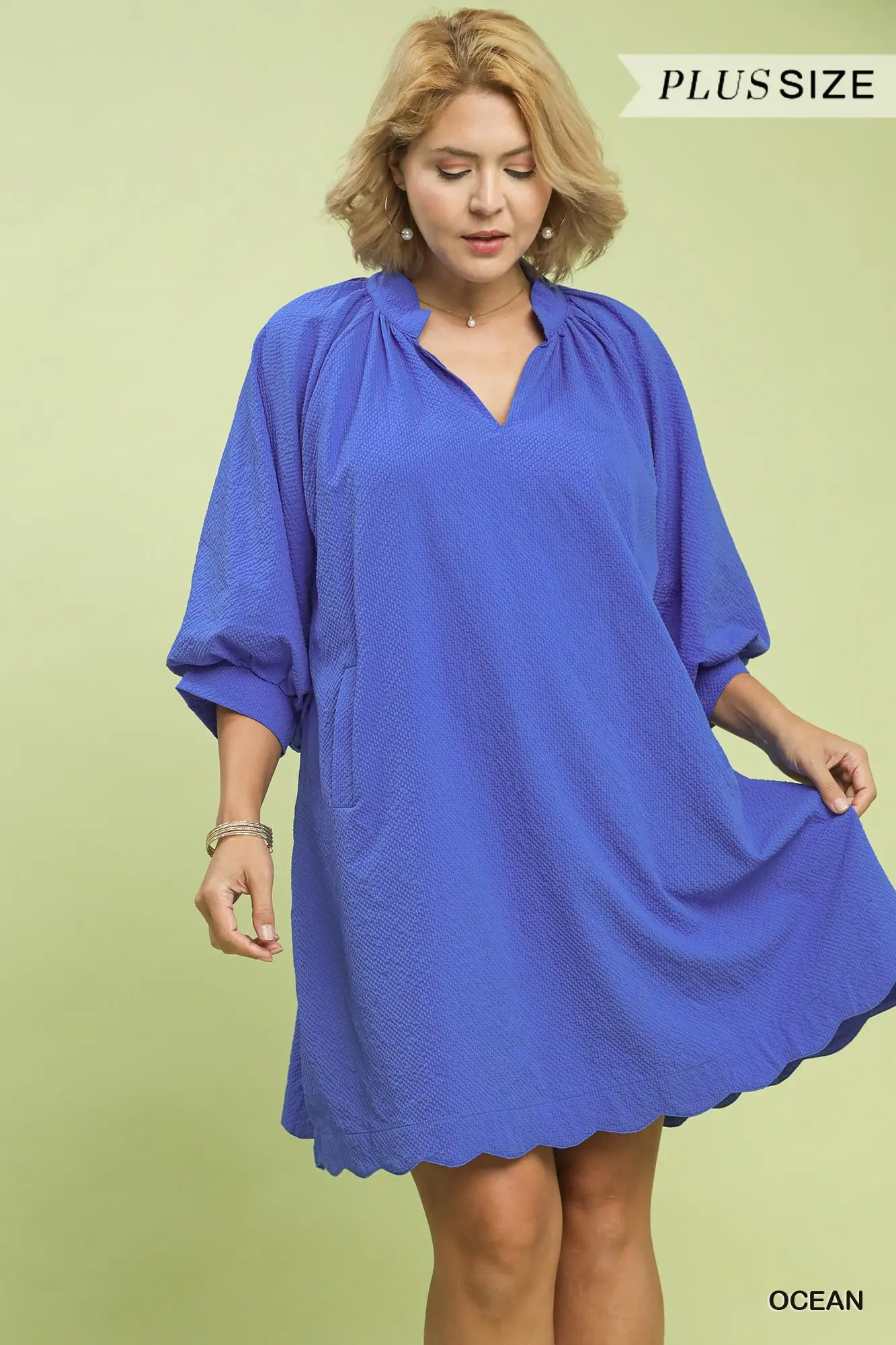 Umgee Plus Size Textured Pocket Mini Dress