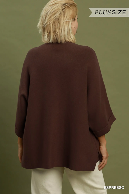 Umgee Plus Size Espresso Mock Neck Dolman Sleeve Sweater Top