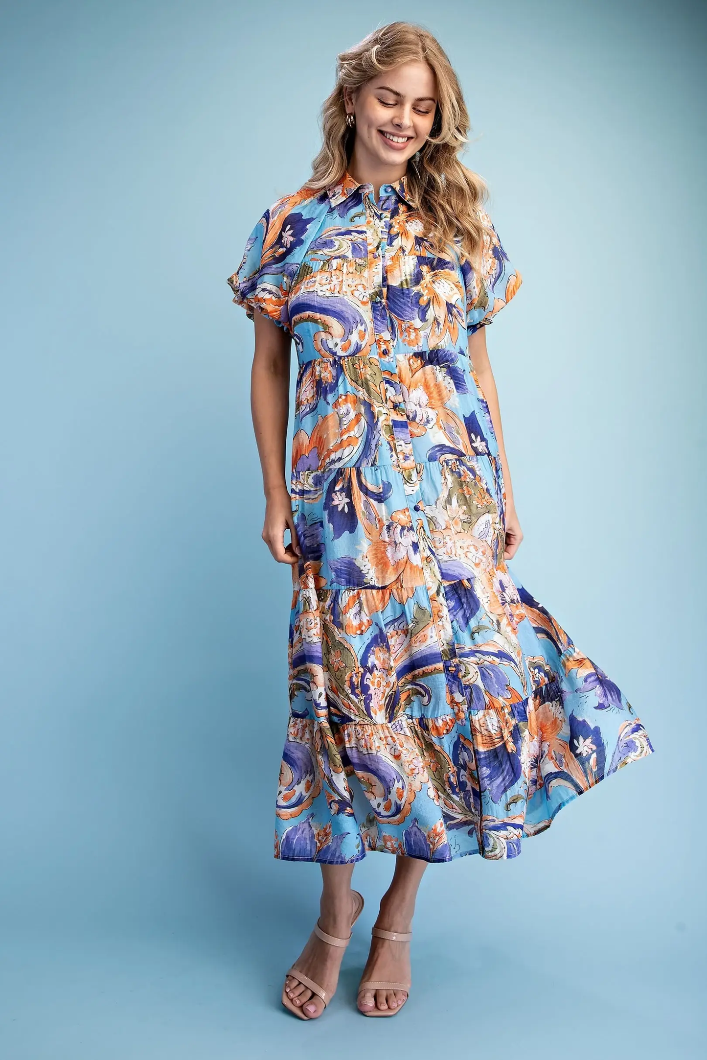 Gigio Printed Tiered Shirt Dress