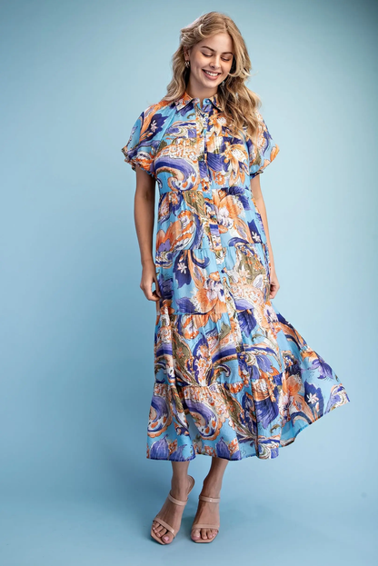 Gigio Printed Tiered Shirt Dress