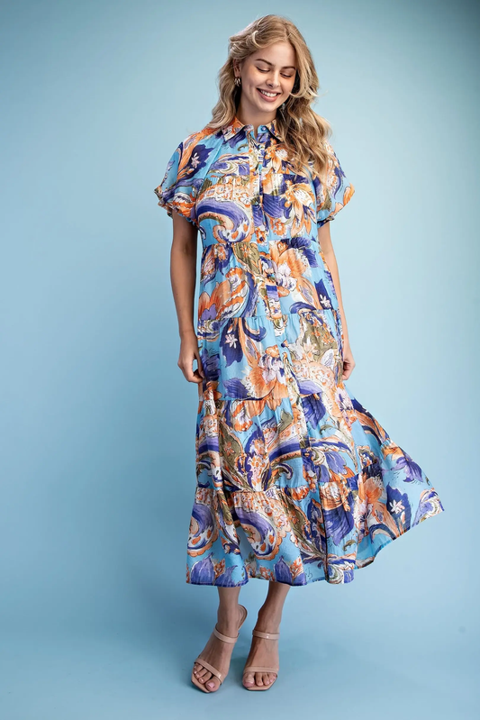 Gigio Printed Tiered Shirt Dress