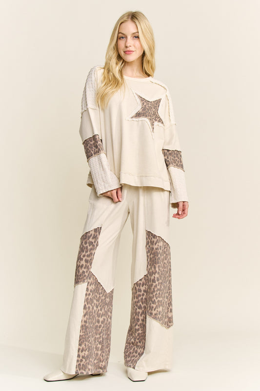J. Her Natural Mineral Washed Leopard Animal Patchwork Pants