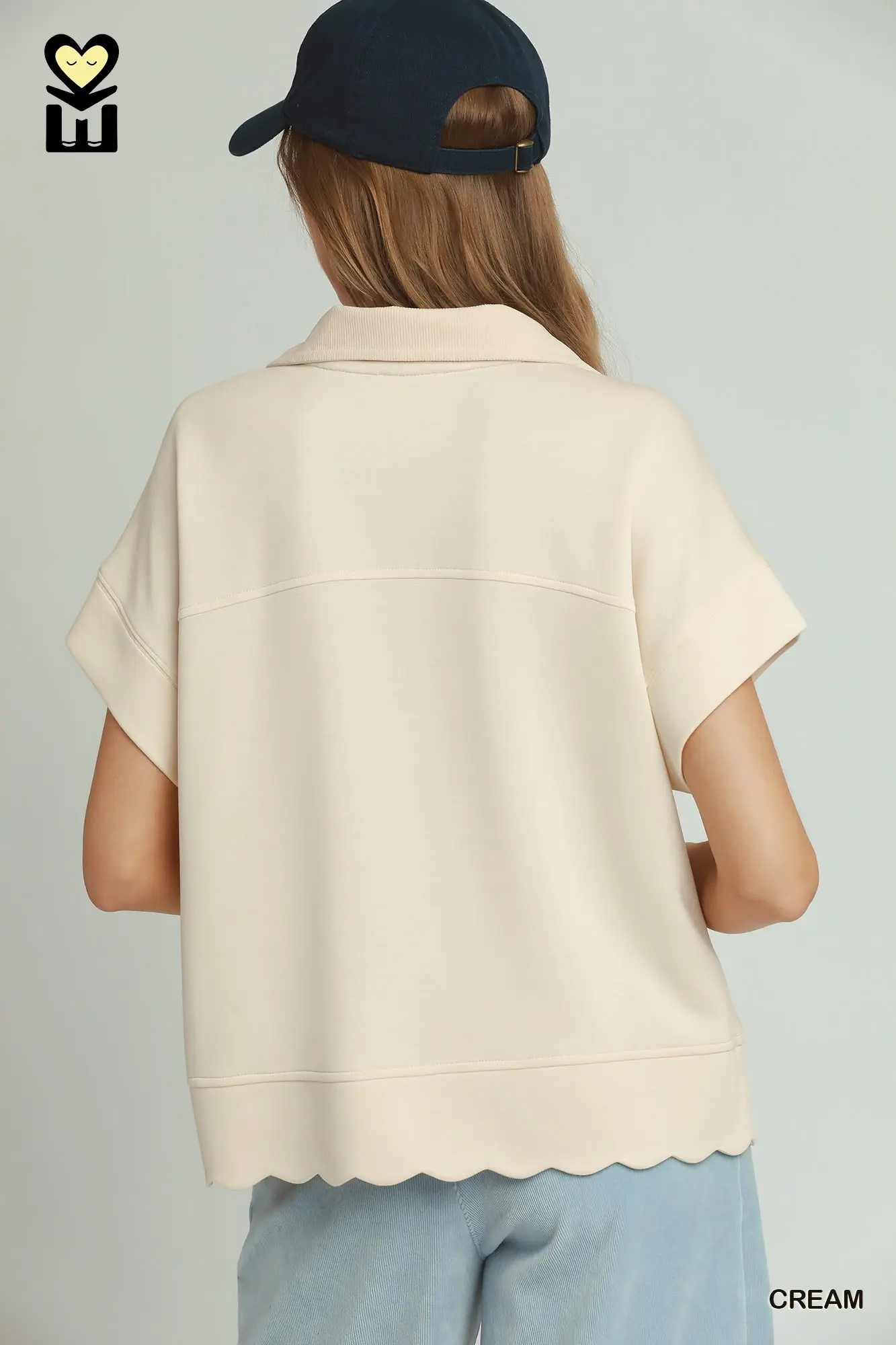 Umgee Cream SELECT LUXEKNIT Half Zip Pullover with Scalloped Edge Hem
