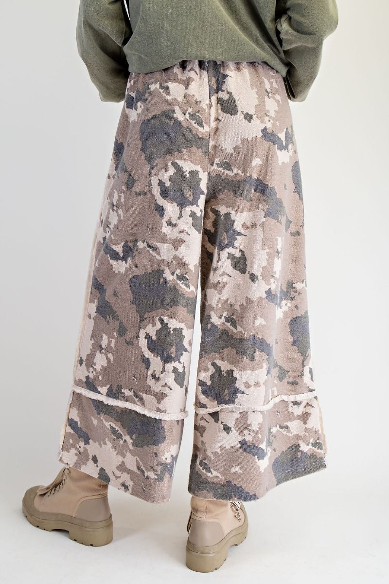 Easel Camo Print Mineral Washed Terry Pants