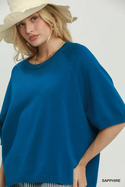Umgee Sapphire Relaxed Dolman Sleeve Knit Sweater