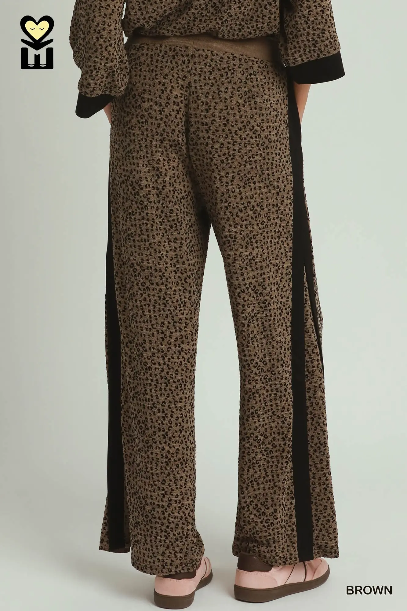 Umgee. Brown Leopard Velvet Blend Wide Leg Pants