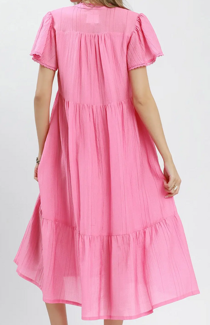Umgee Peony Textured Tiered Midi Dress