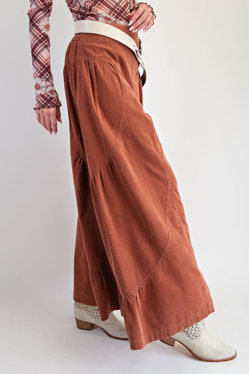 Easel Brick Baby Corduroy Washed Palazzo Pants