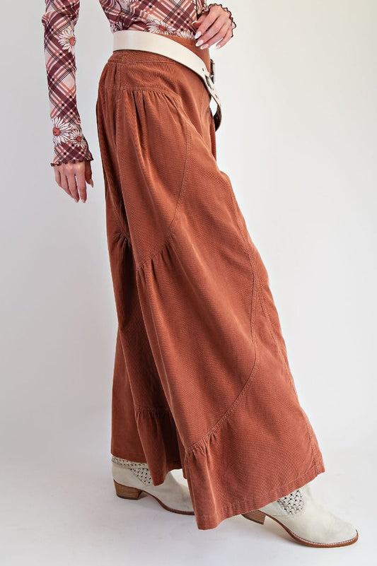 Easel Brick Baby Corduroy Washed Palazzo Pants