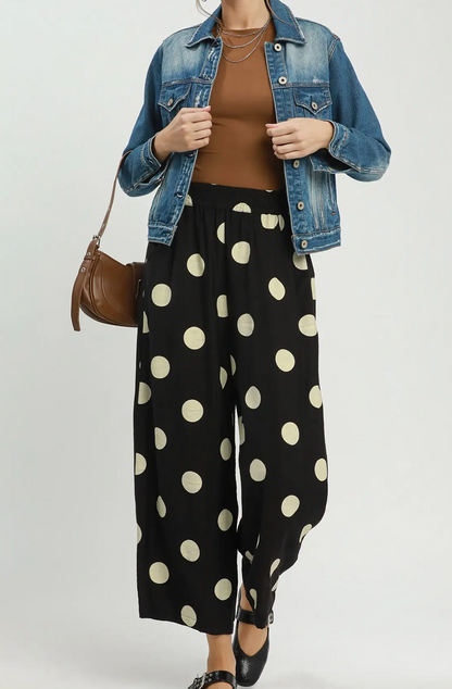 Umgee Polka Dot Wide Leg Crop Pants with Pockets