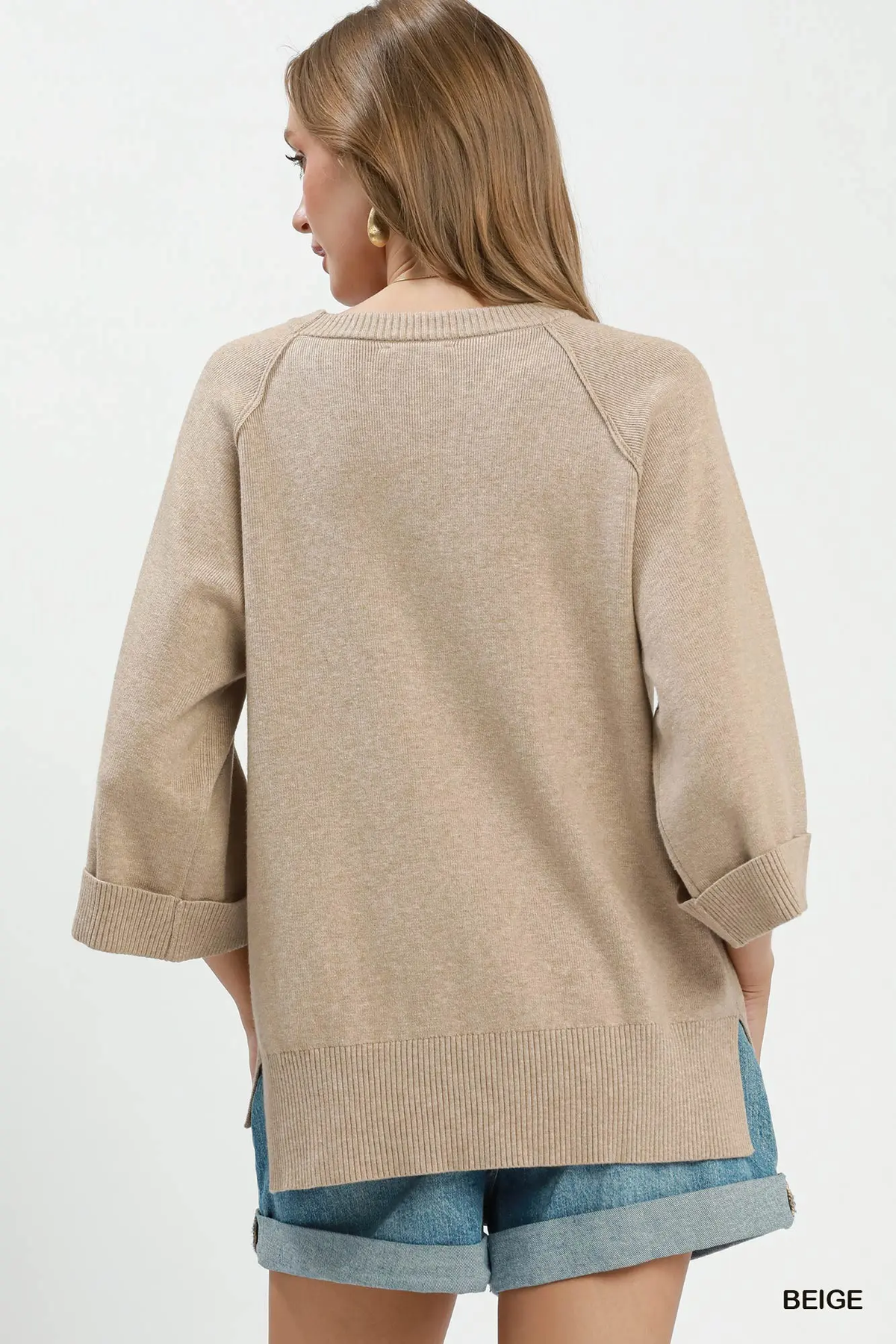 Umgee Beige Crewneck Pullover Sweater Knit Top