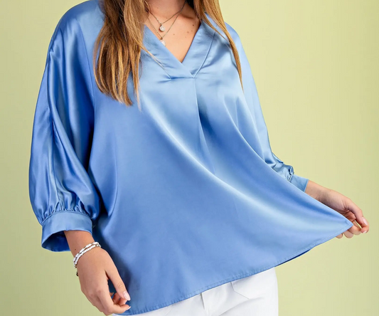 Gigio Satin V-Neck Loose Fit Blouse
