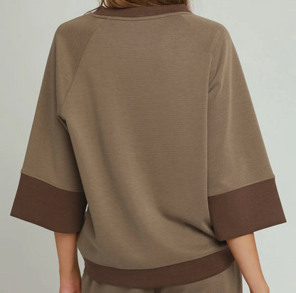 Umgee CLOUDKNIT Modal & Tencel 3/4 Raglan Sleeve Colorblock Crewneck Top