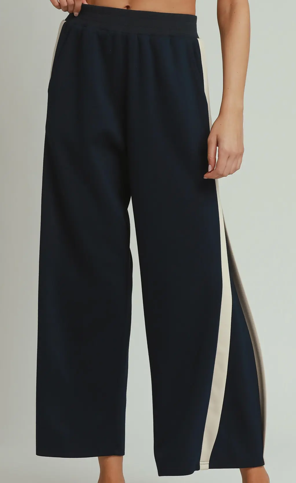 Umgee Midnight Blue LUXEKNIT Colorblock Side Stripe Straight Pants