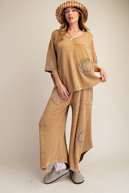 Easel Golden Kiwi Crochet Patch Detailing Washed Thermal Top