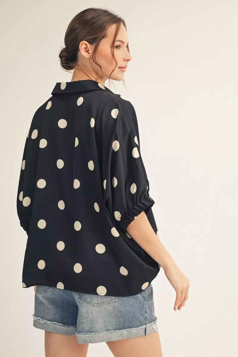 Jodifl Black & Taupe Polka Dot Top