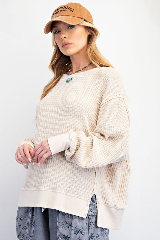 Easel Oatmeal Mineral Washed Thermal Pullover