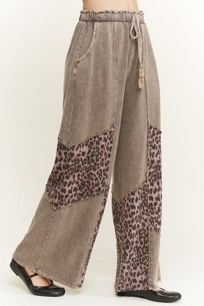 J. Her Ashed Oak Mineral Washed Leopard Animal Patchwork Pants