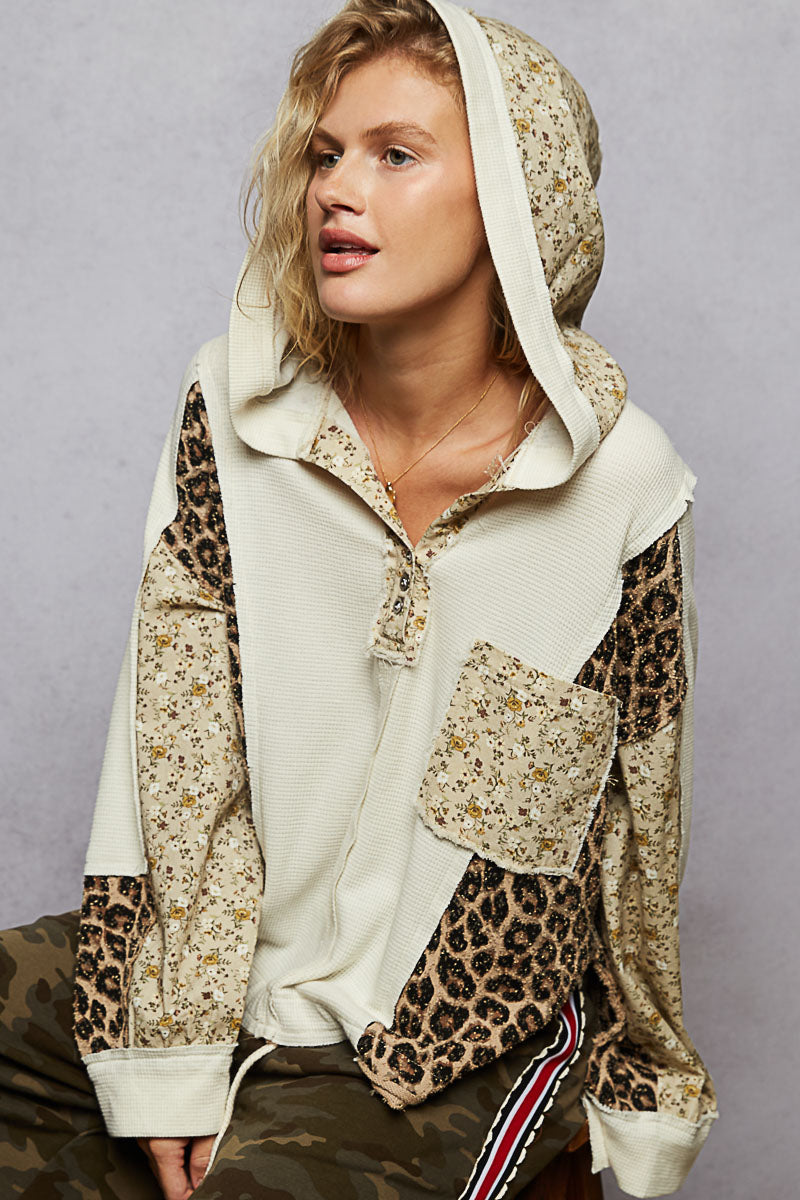 POL Boho Leopard Floral Hoodie