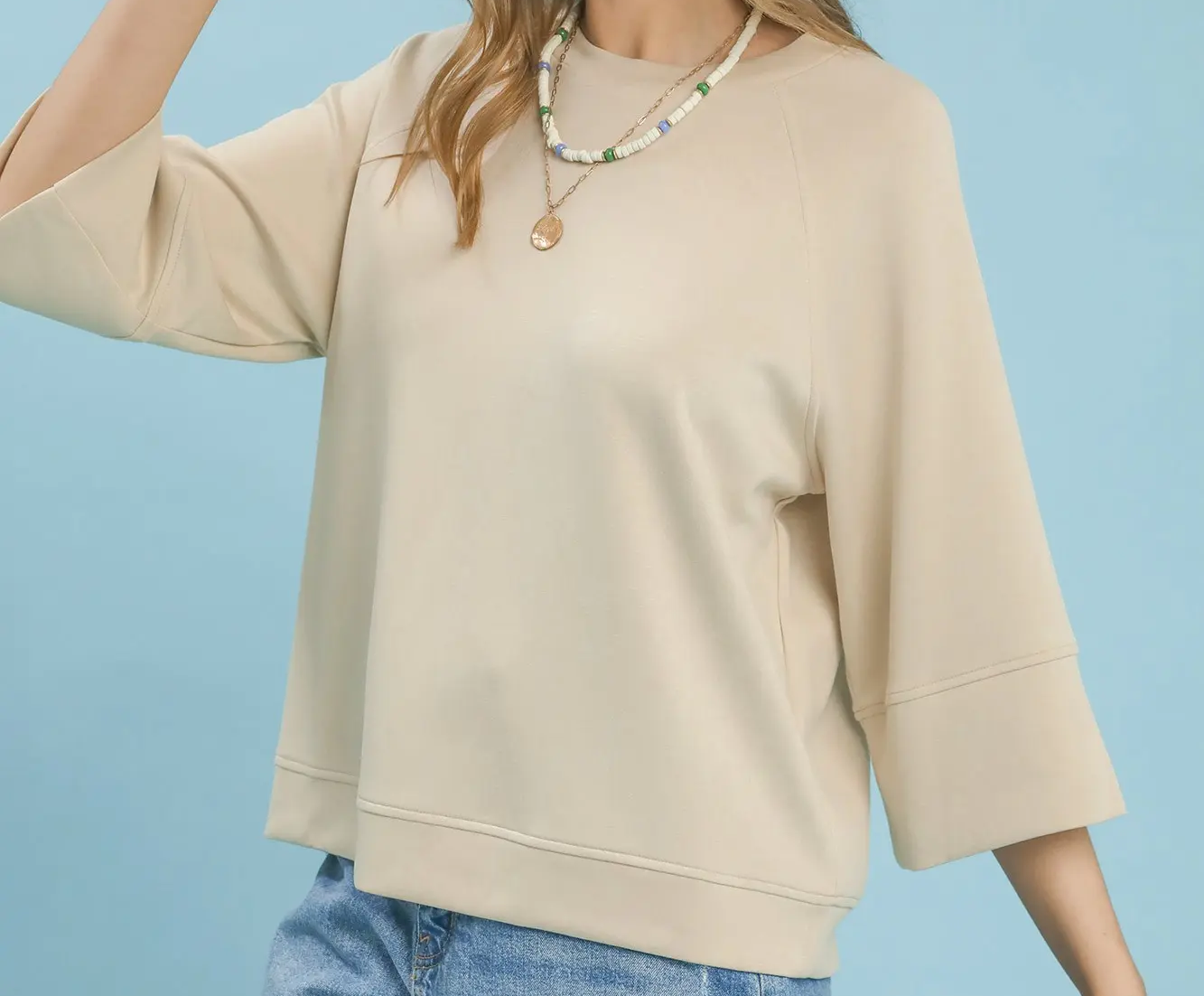 Umgee Ecru 3/4 Raglan Sleeve Top