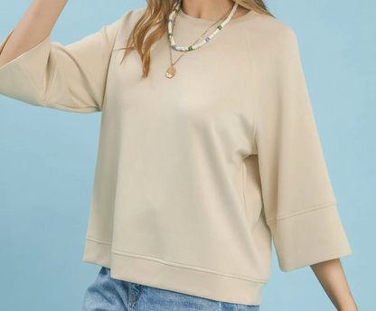 Umgee Ecru 3/4 Raglan Sleeve Top