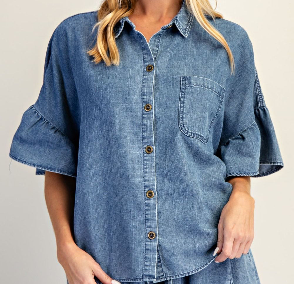 Easel BUTTON DOWN WASHED DENIM SHIRT