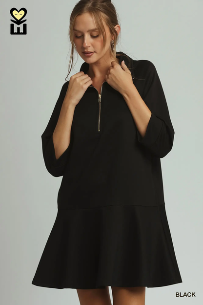 Umgee Black CLOUDKNIT 3/4 Sleeve Flare Dress