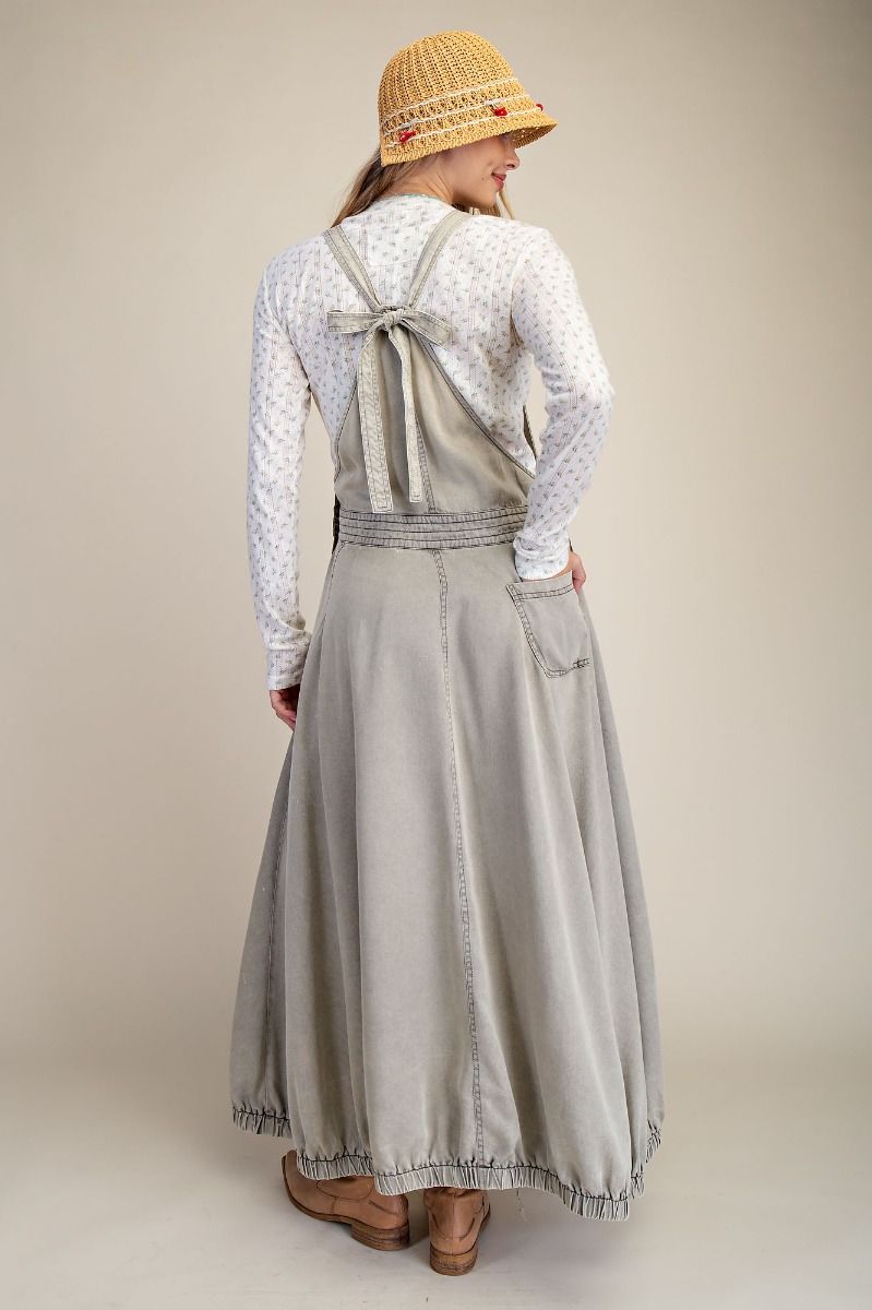 Easel Sage Grey Stone Washed Tercel Overall Dress