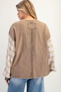 Easel Mocha Flower Patch Front Washed Cotton Top