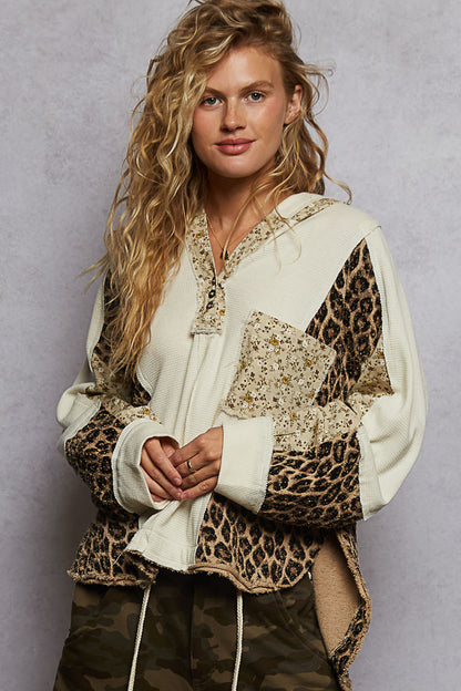 POL Boho Leopard Floral Hoodie