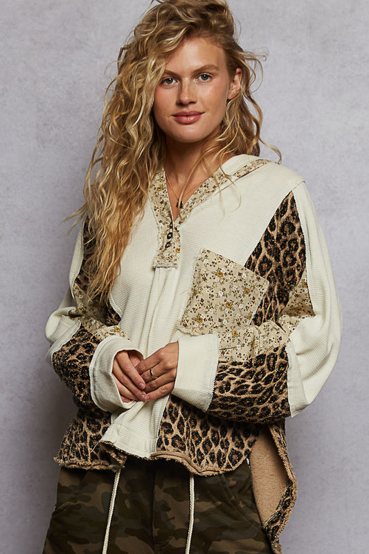 POL Boho Leopard Floral Hoodie