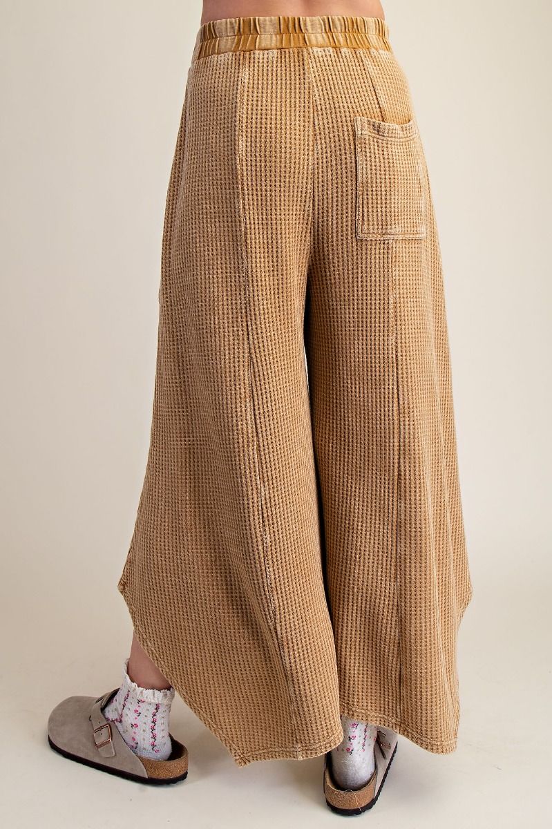 Easel Golden Kiwi Crochet Patch Detailing Washed Thermal Pants