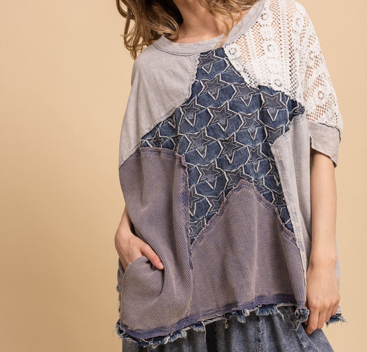 BlueVelvet Multi Fabric Star Shirt