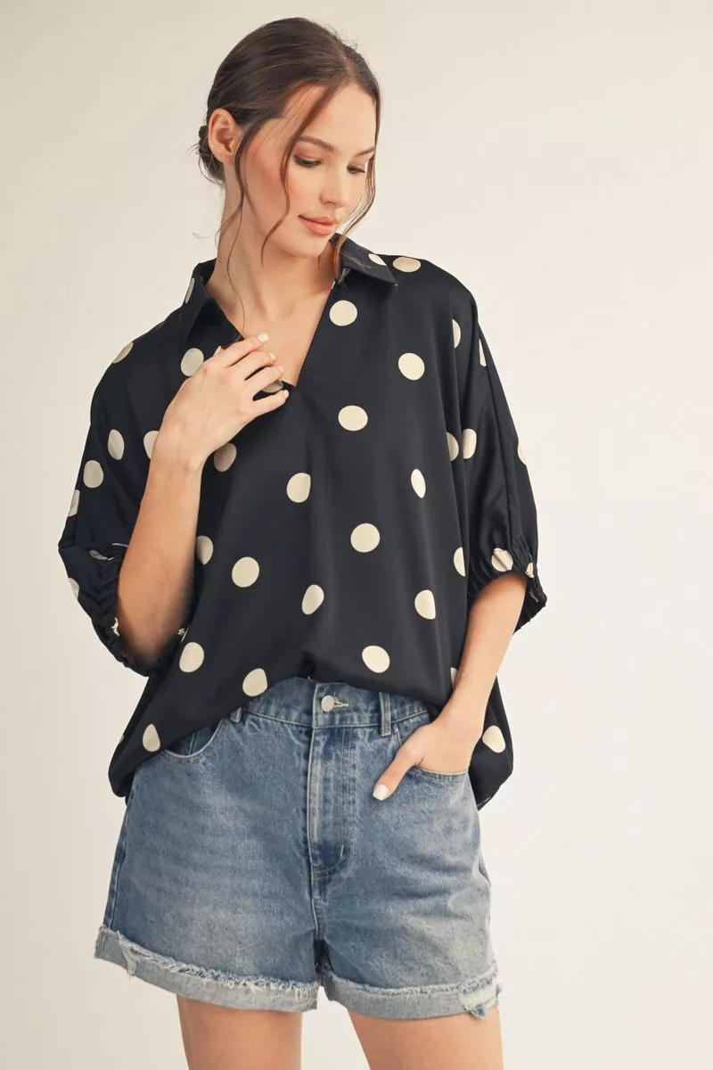 Jodifl Black & Taupe Polka Dot Top