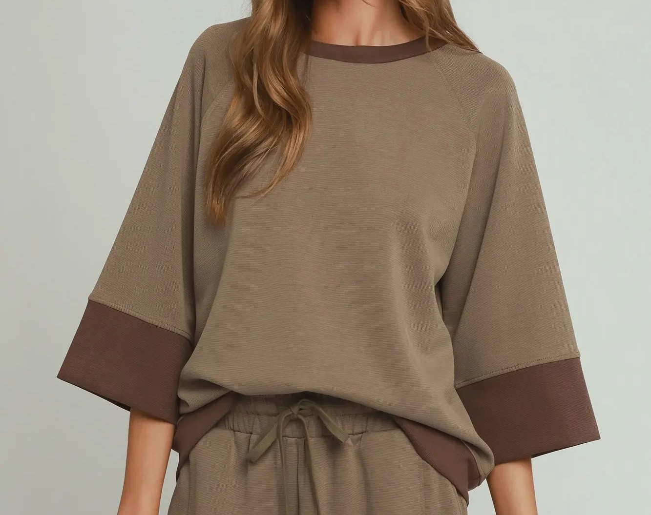 Umgee CLOUDKNIT Modal & Tencel 3/4 Raglan Sleeve Colorblock Crewneck Top
